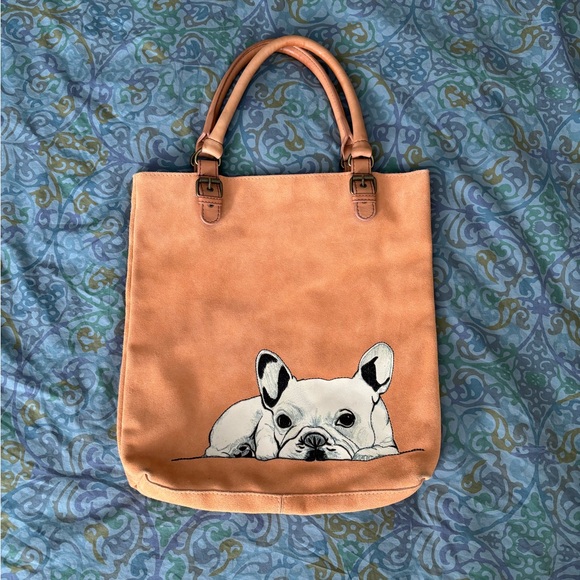 Miss Albright Handbags - Miss Albright Peach Tote with French Bulldog Design by Donna McKenzie